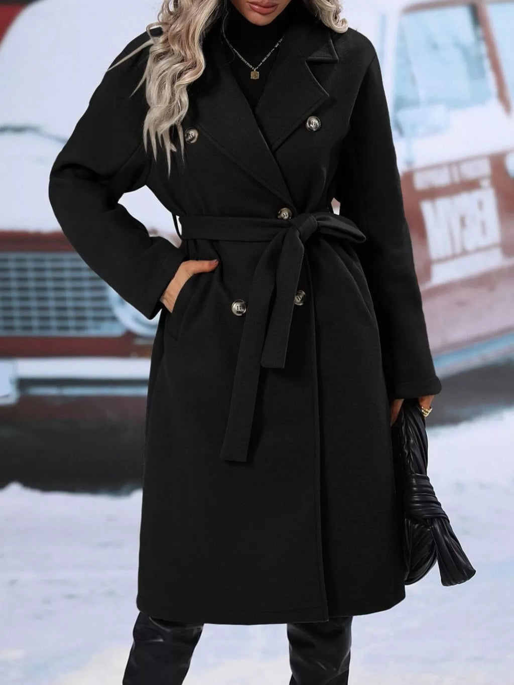 Double-breasted Tie Waist Coat (2)