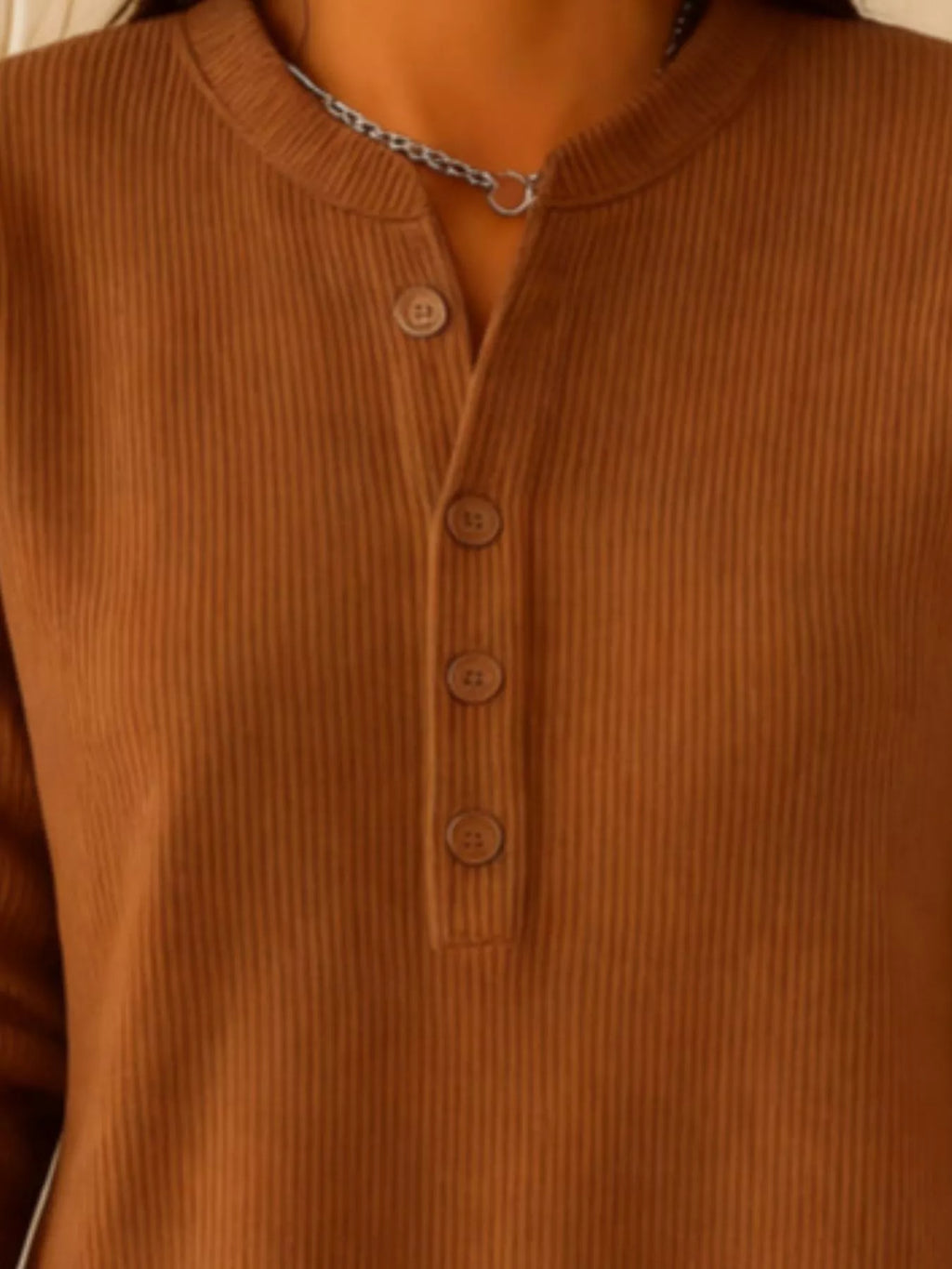 Full Size Button Detail Corduroy Top Plus (14)