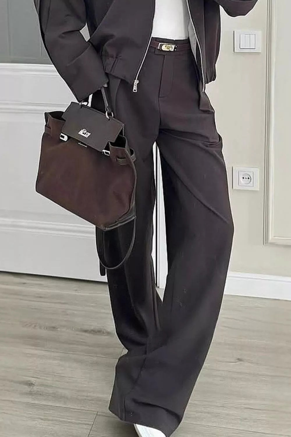 Zip-up Jacket Wide-leg Pants Set (15)