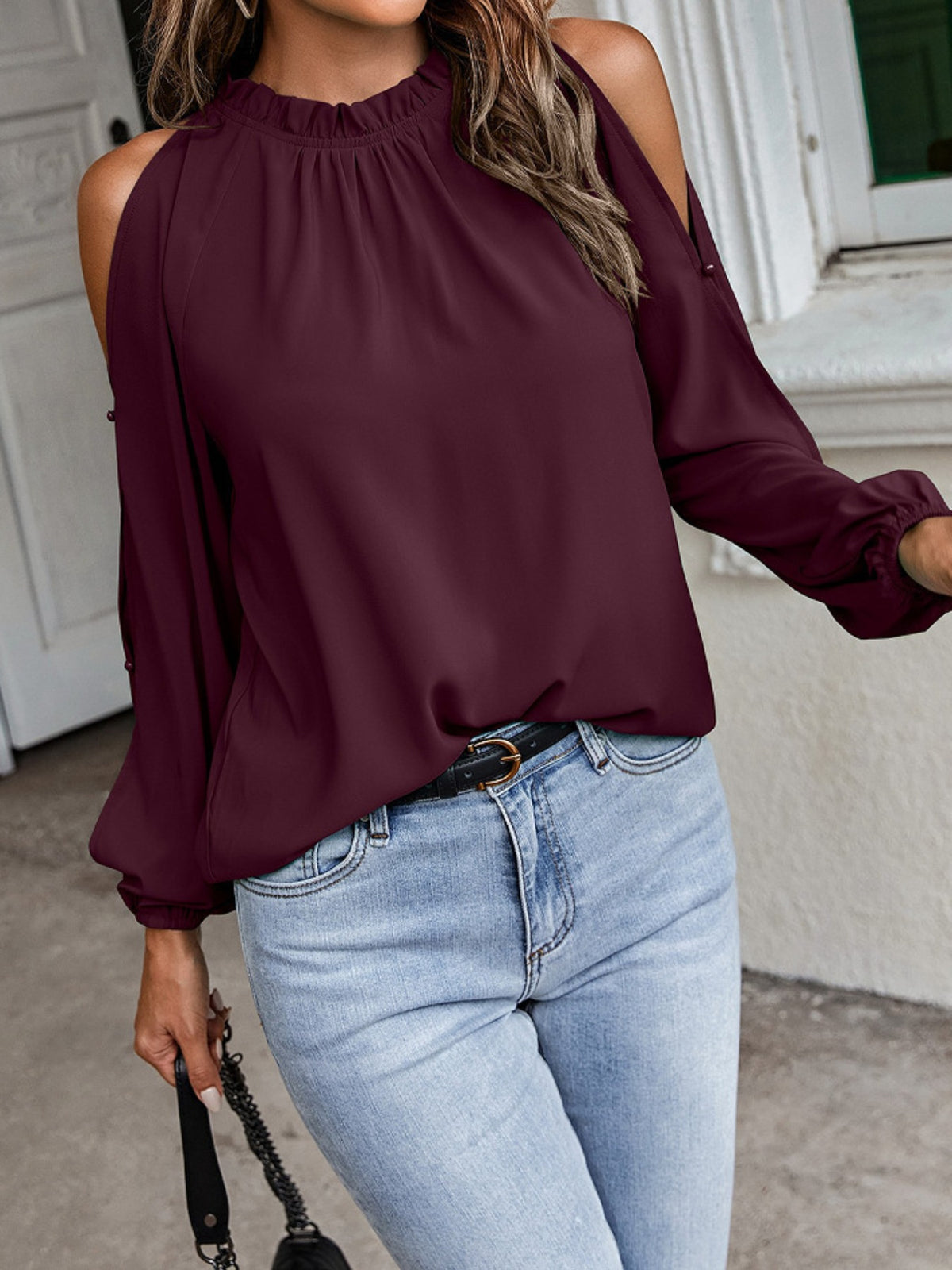 Cold Shoulder Frill Neck Blouse (4)