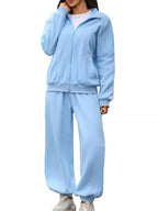 Zip-up Long Sleeve Top Pants Set