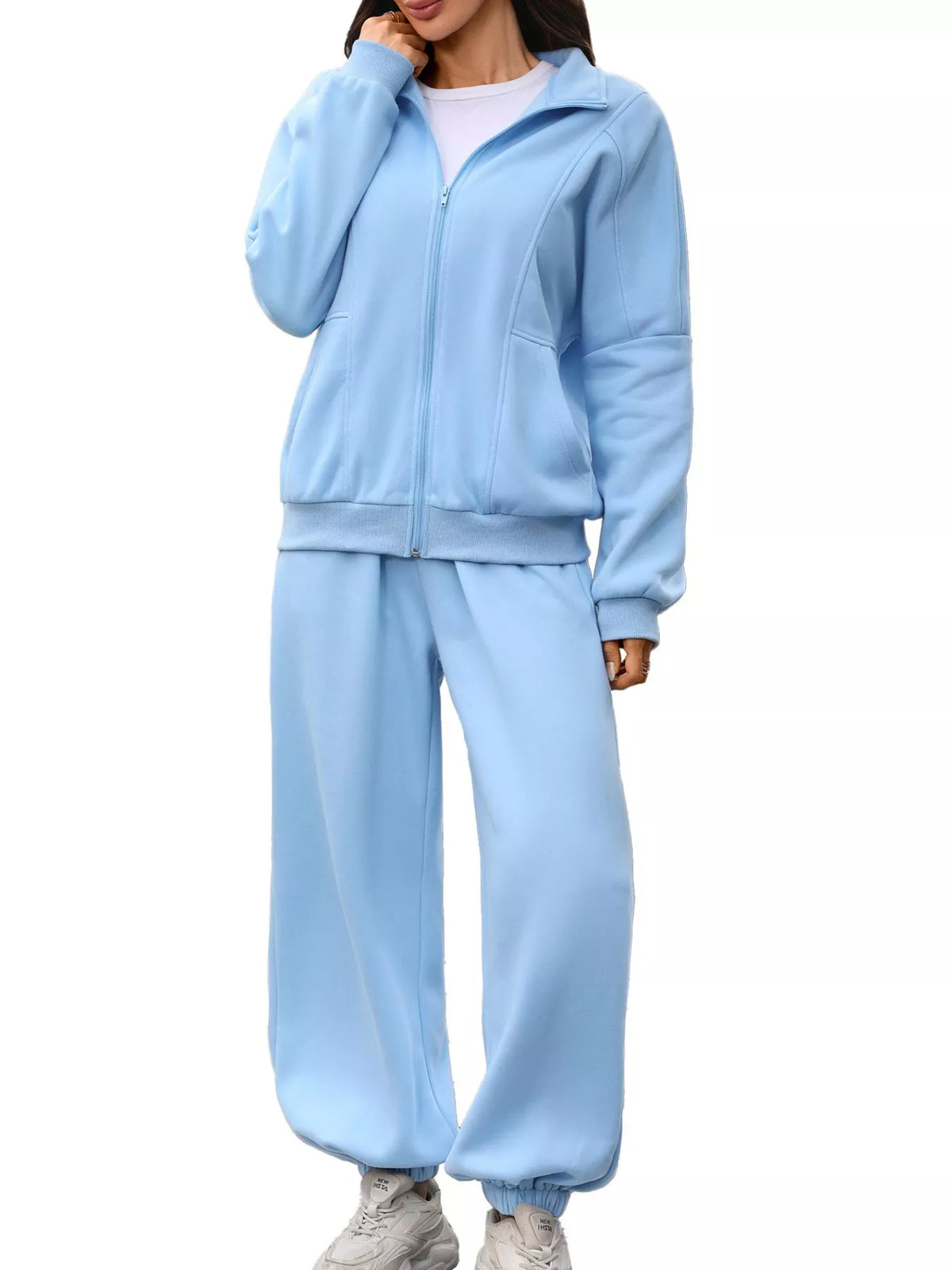 Zip-up Long Sleeve Top Pants Set