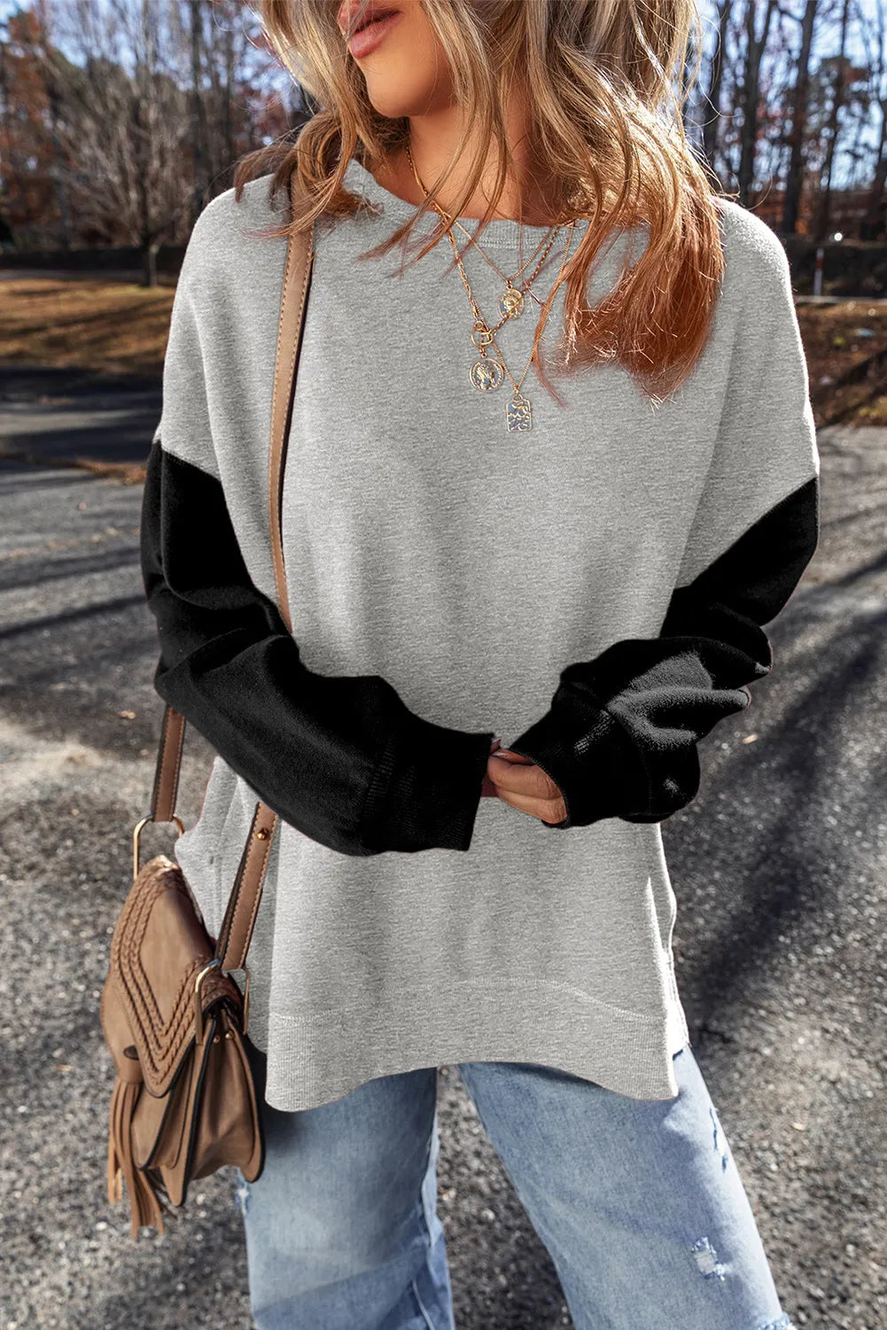 Contrast Round Neck Long Sleeve Sweatshirt (16)