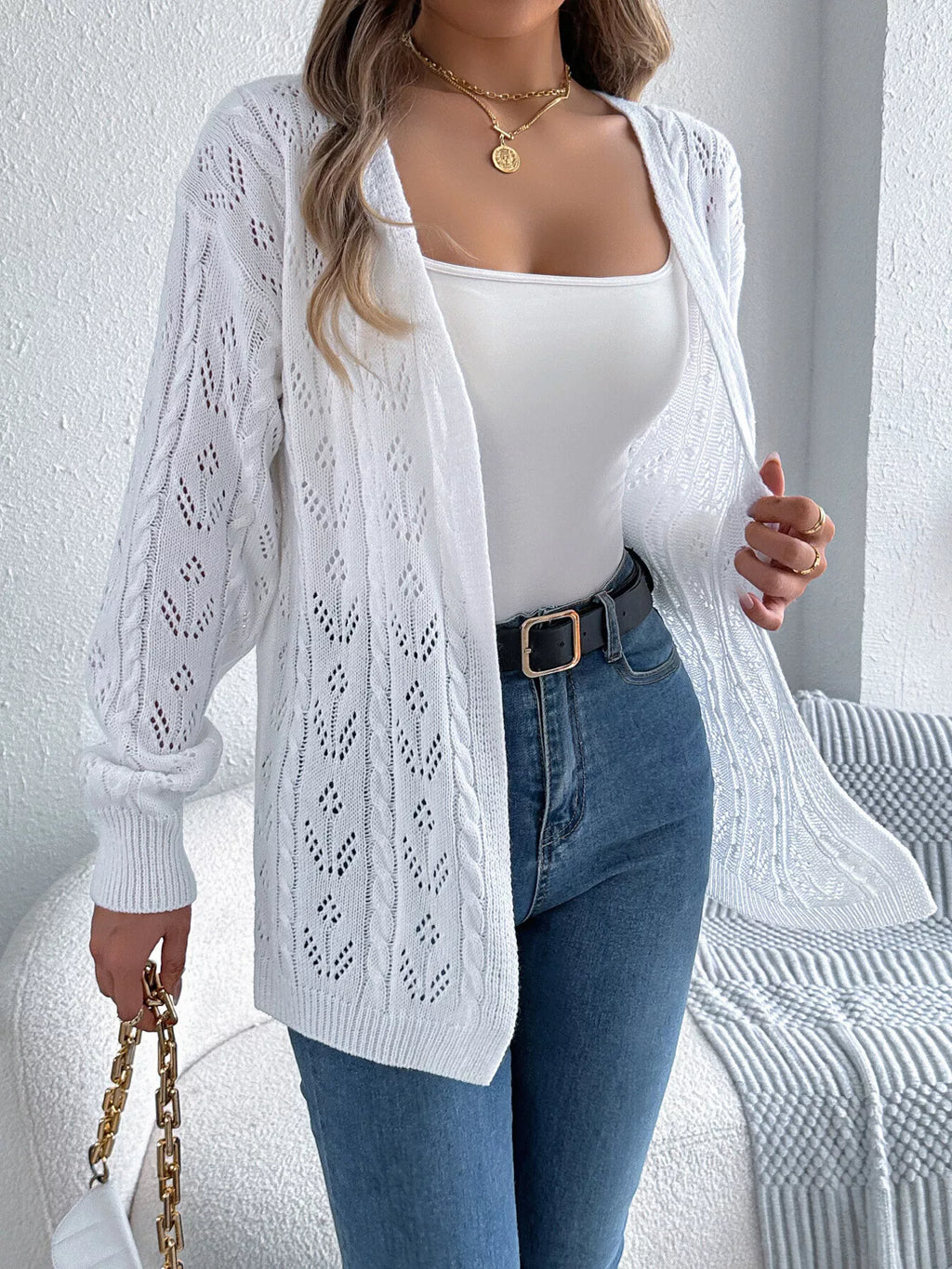 Openwork Open Front Long Sleeve Cardigan (15)