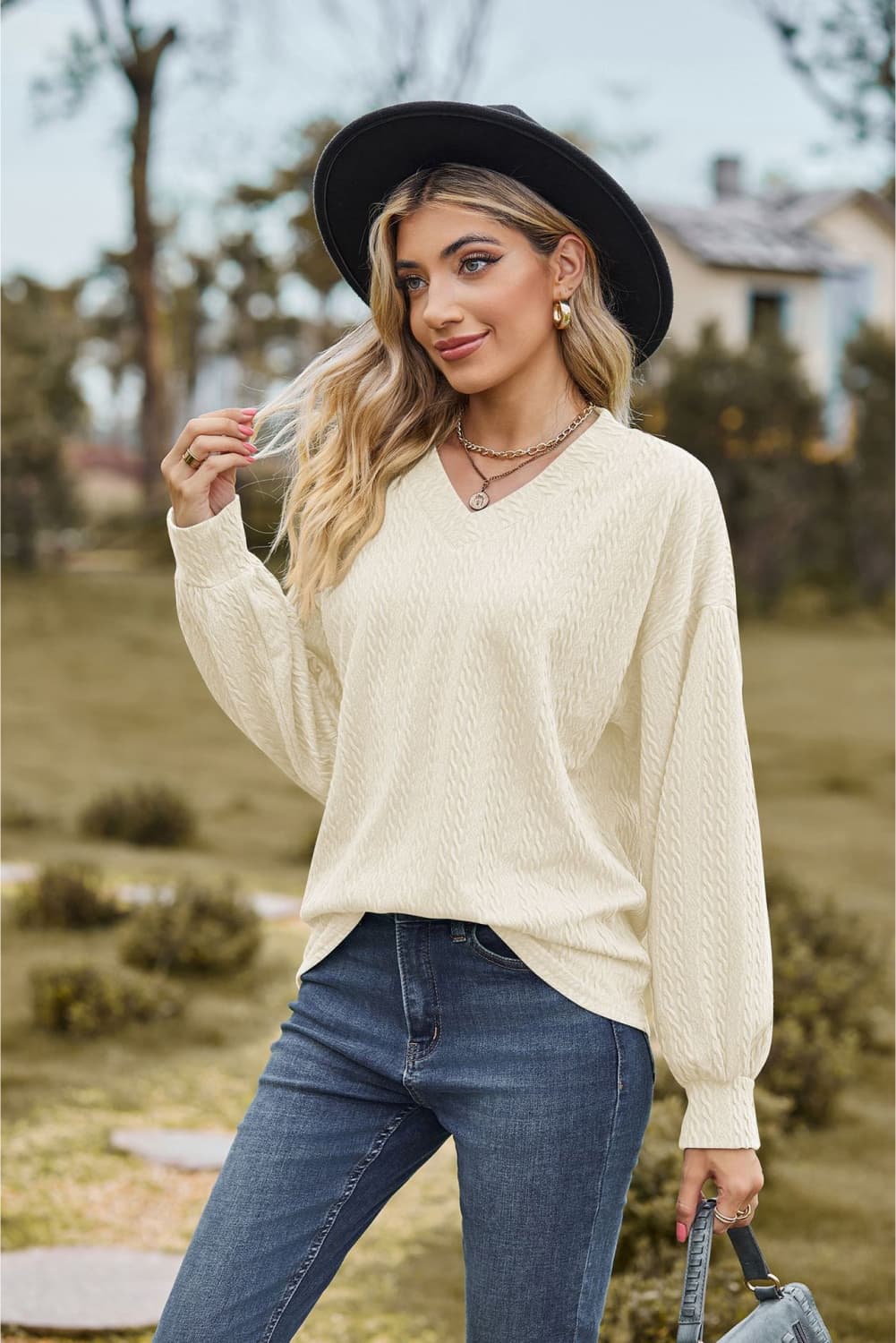 V-neck Dropped Shoulder Blouse (8)