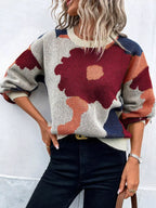 Floral Pattern Round Neck Sweater