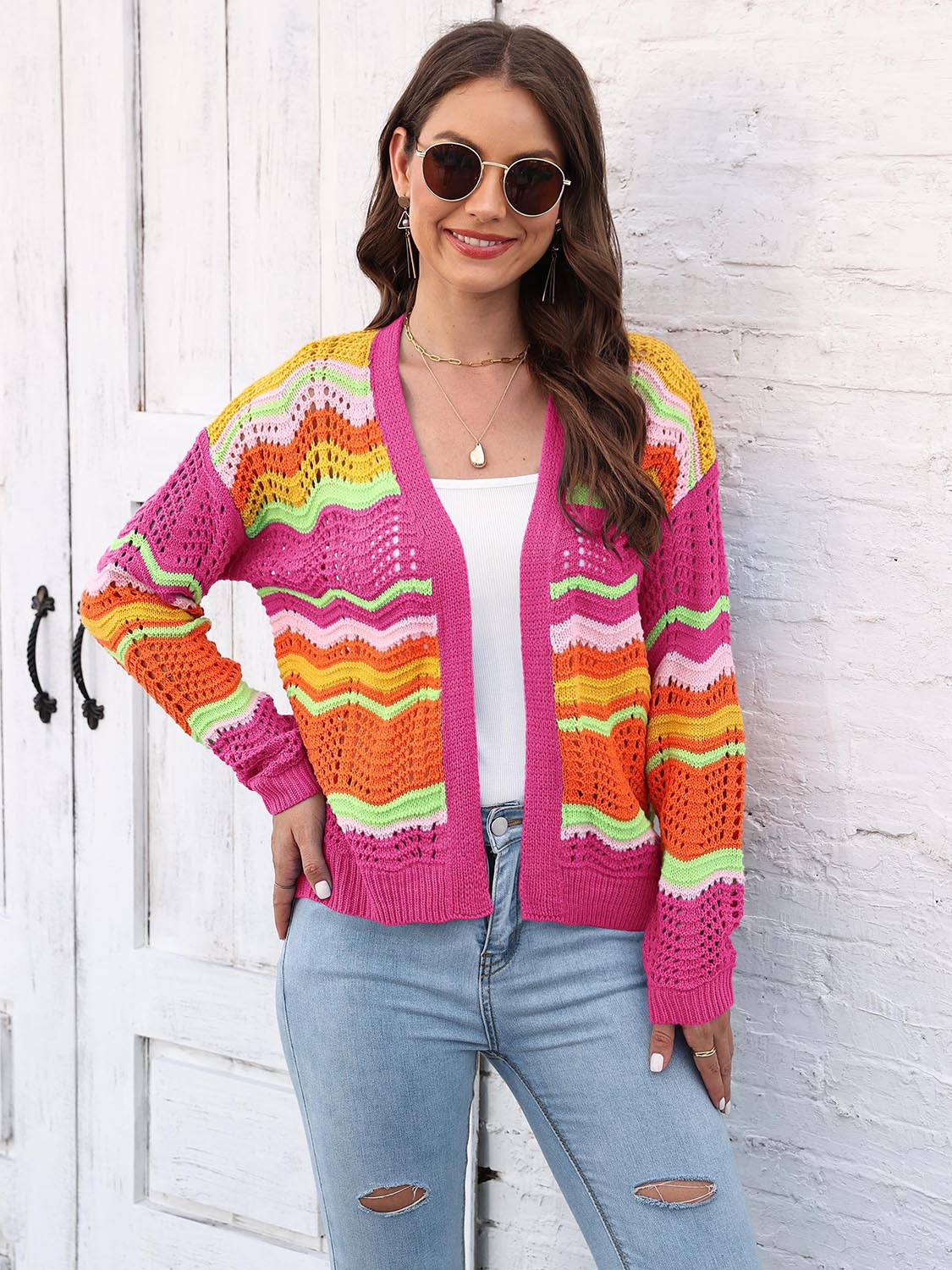 Open Front Openwork Cardigan (7)
