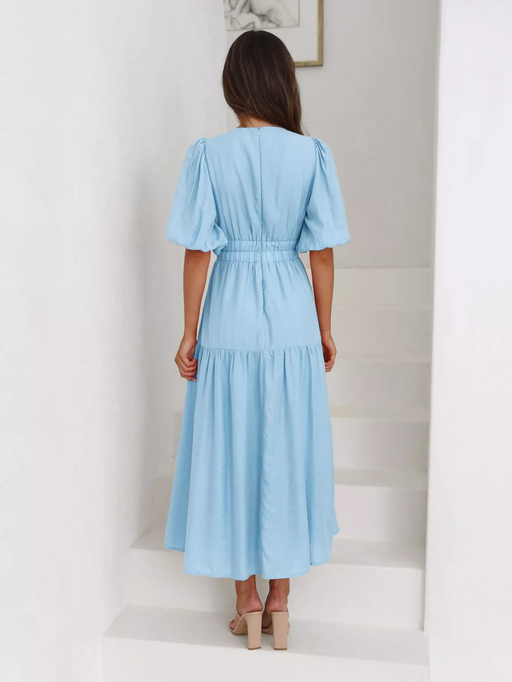 Tiered Puff Sleeve Midi Dress (5)
