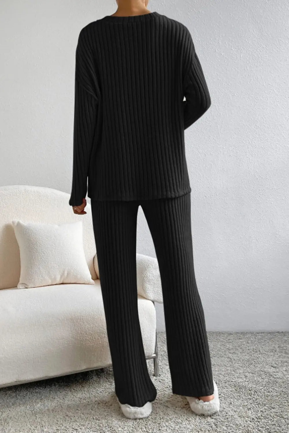 Ribbed V-neck Top Pants Set (7)