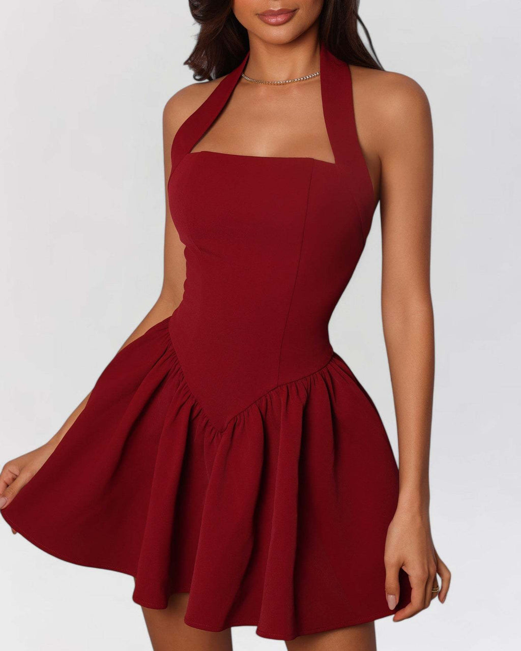 Ruffled Mini Sling Dress Stitching variant CJLY229130501AZ|CJLY229130502BY|CJLY229130503CX|CJLY229130504DW