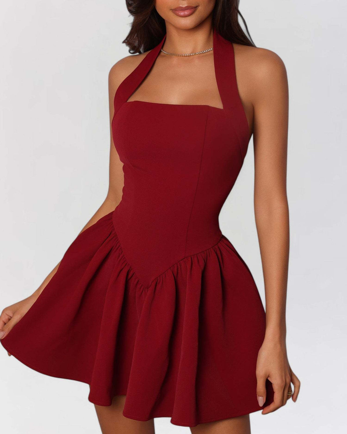 Ruffled Mini Sling Dress Stitching variant CJLY229130501AZ|CJLY229130502BY|CJLY229130503CX|CJLY229130504DW