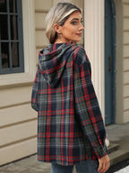 Drawstring Plaid Hooded Long Sleeve Top (12)