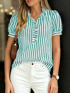 Frill Striped Puff Sleeve Blouse (8)