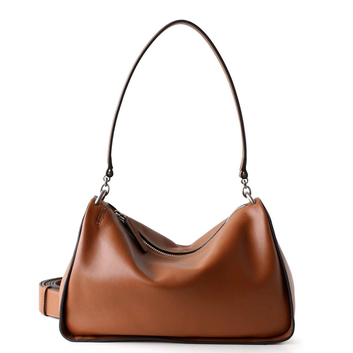 Toast-colored Casual Top-grain Leather Tote Bag photo 1