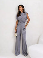 Satin Cowl Neck Top Pants Set (15)