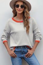 Striped Round Neck Drop Shoulder T-shirt (15)