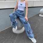Floral Butterfly Print Wide-leg Jeans photo 3