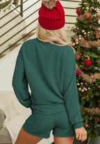 Merry Round Neck Long Sleeve Top Shorts Lounge Set (13)