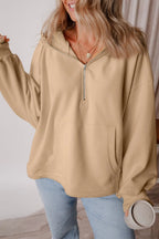 Pocketed Half Zip Dropped Shoulder Hoodie (23)