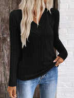 Ribbed V-neck Long Sleeve T-shirt (13)