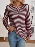 Striped Button Detail Long Sleeve Top