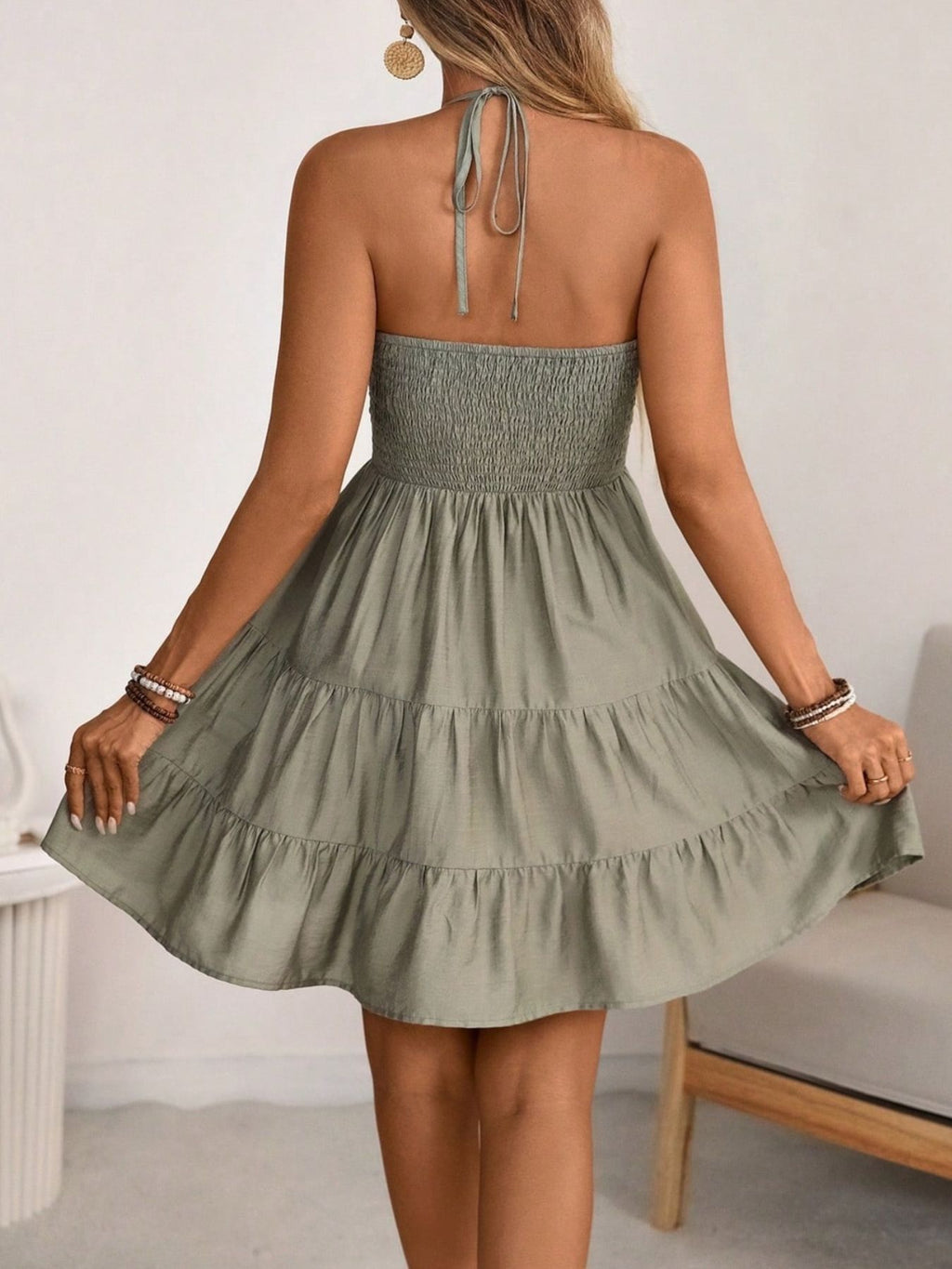Smocked Halter Neck Tiered Dress (19)
