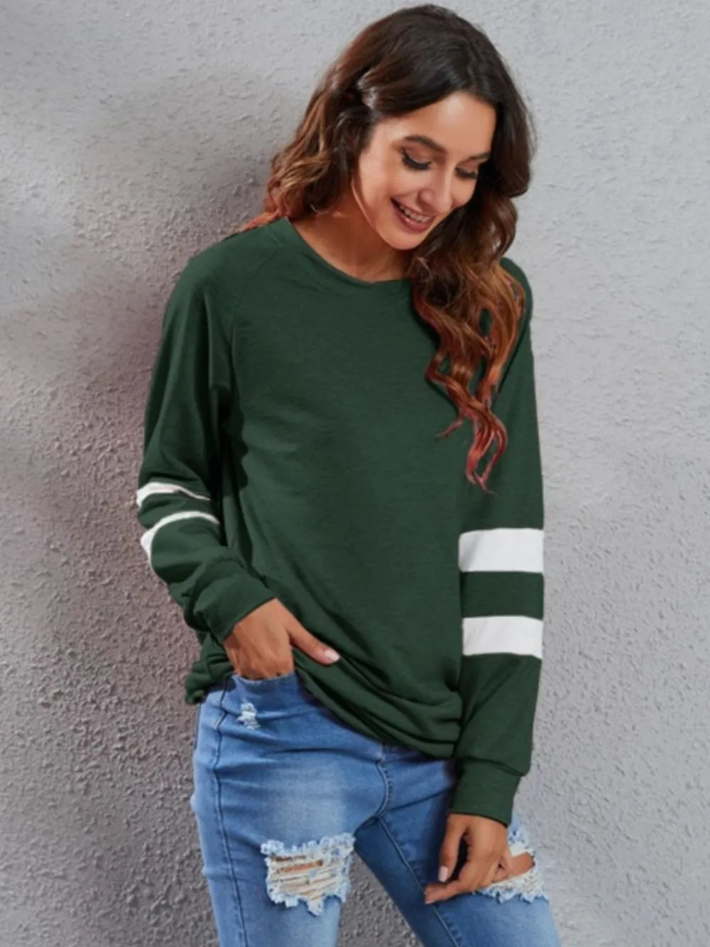 Full Size Striped Round Neck Long Sleeve T-shirt (4)