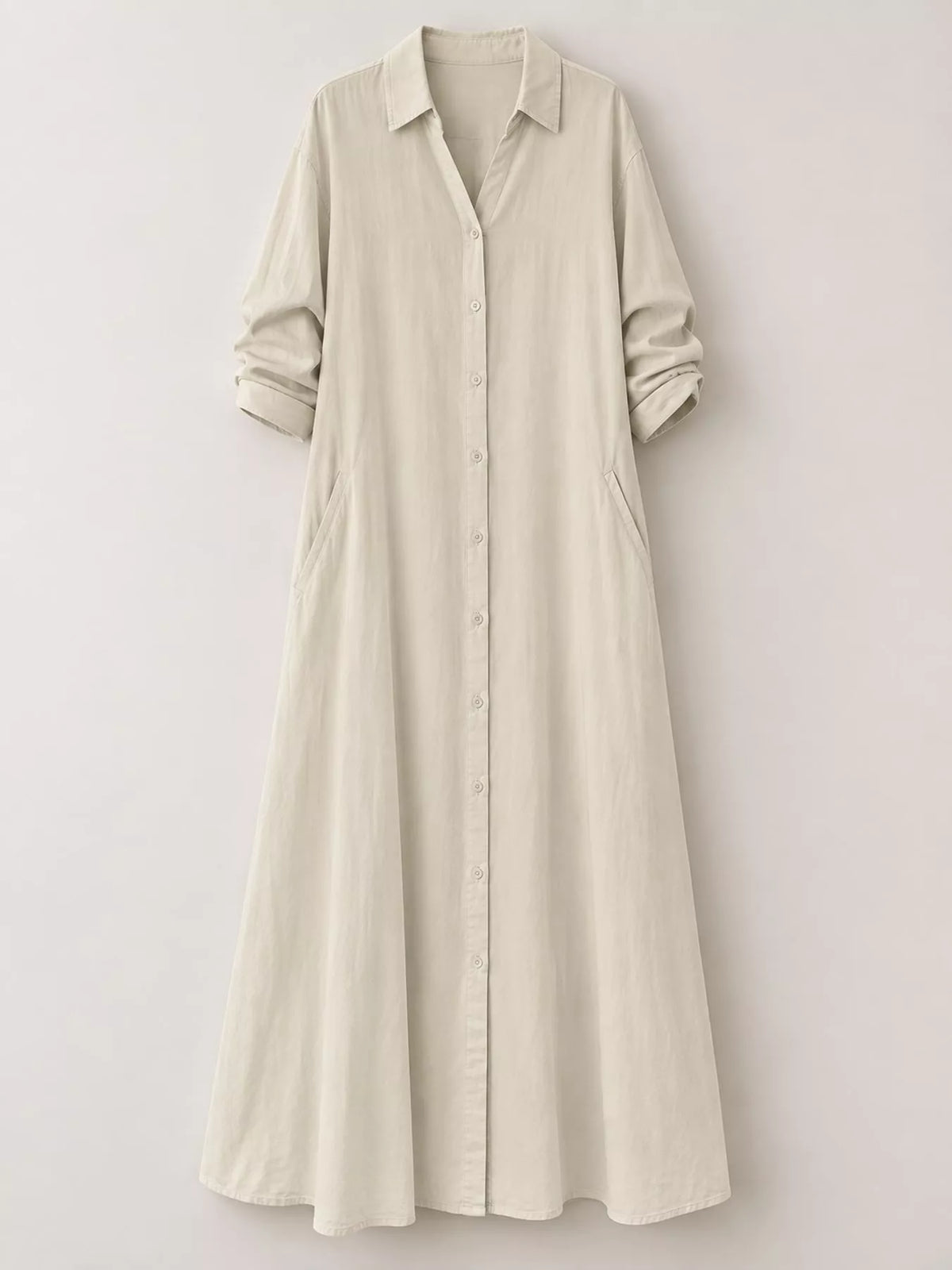 Full Size Button Front Long Sleeve Maxi Shirt Dress Plus (32)