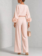 Full Size Floral Cuffs Top Wide Leg Pants Set Plus (2)