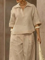 Full Size 3/4 Sleeve Top Wide Leg Pants Set Plus (6)