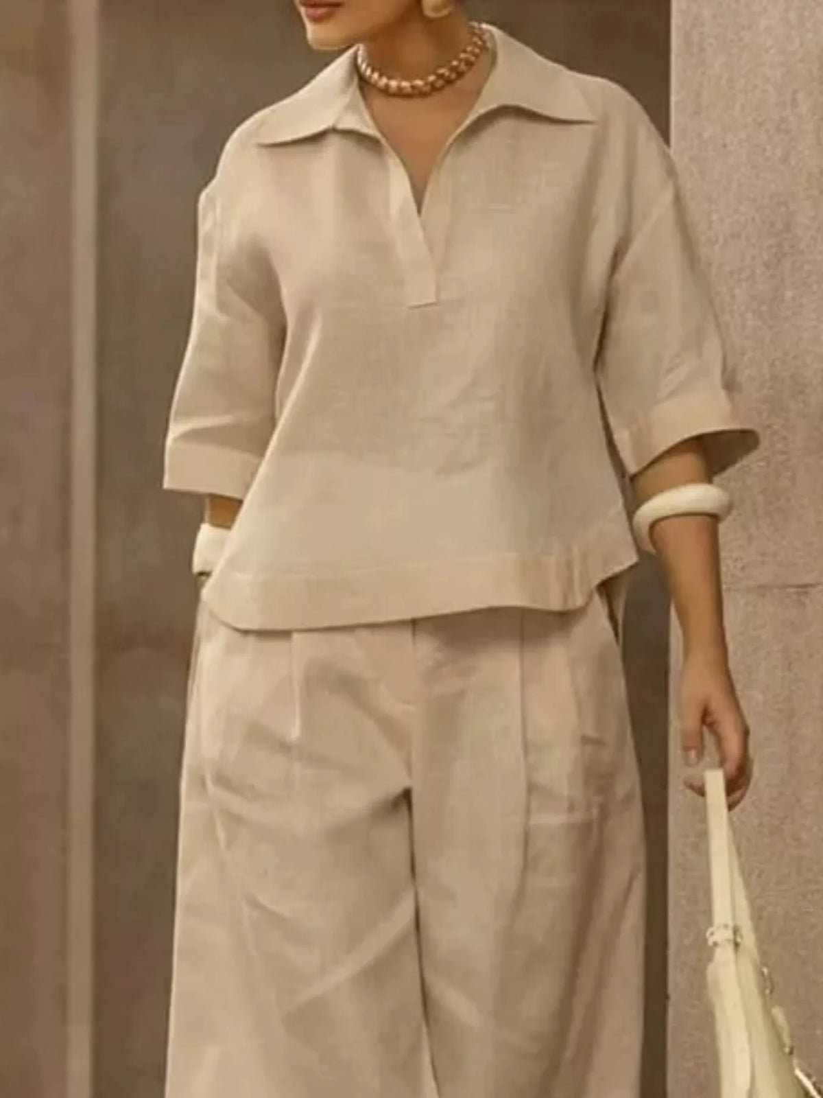 Full Size 3/4 Sleeve Top Wide Leg Pants Set Plus (6)