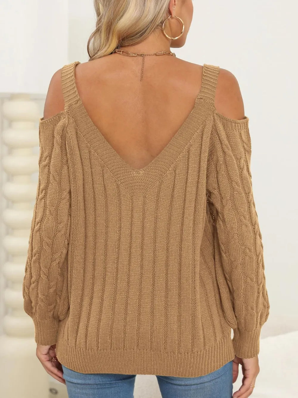 Cable-knit Heart V-neck Sweater (8)