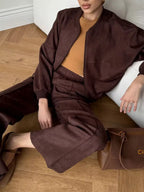 Zip Up Sweatshirt Wide-leg Pants Set (11)