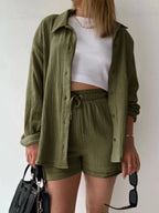 Textured Button Up Shirt Shorts Set (14)