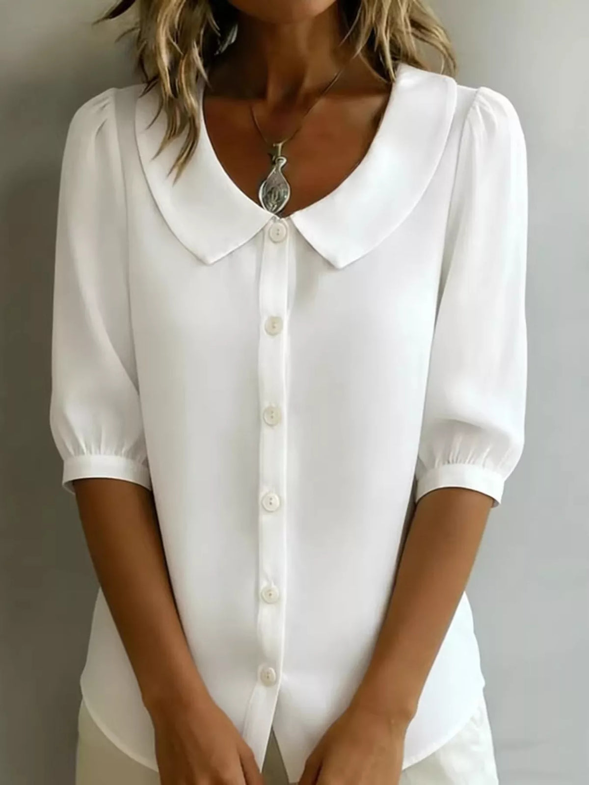 Peter Pan Collar Puff Sleeve Shirt (3)
