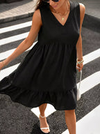 Sleeveless V-neck Ruffle Hem Casual Dress (13)