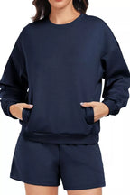Round Neck Sweatshirt Shorts Set (4)