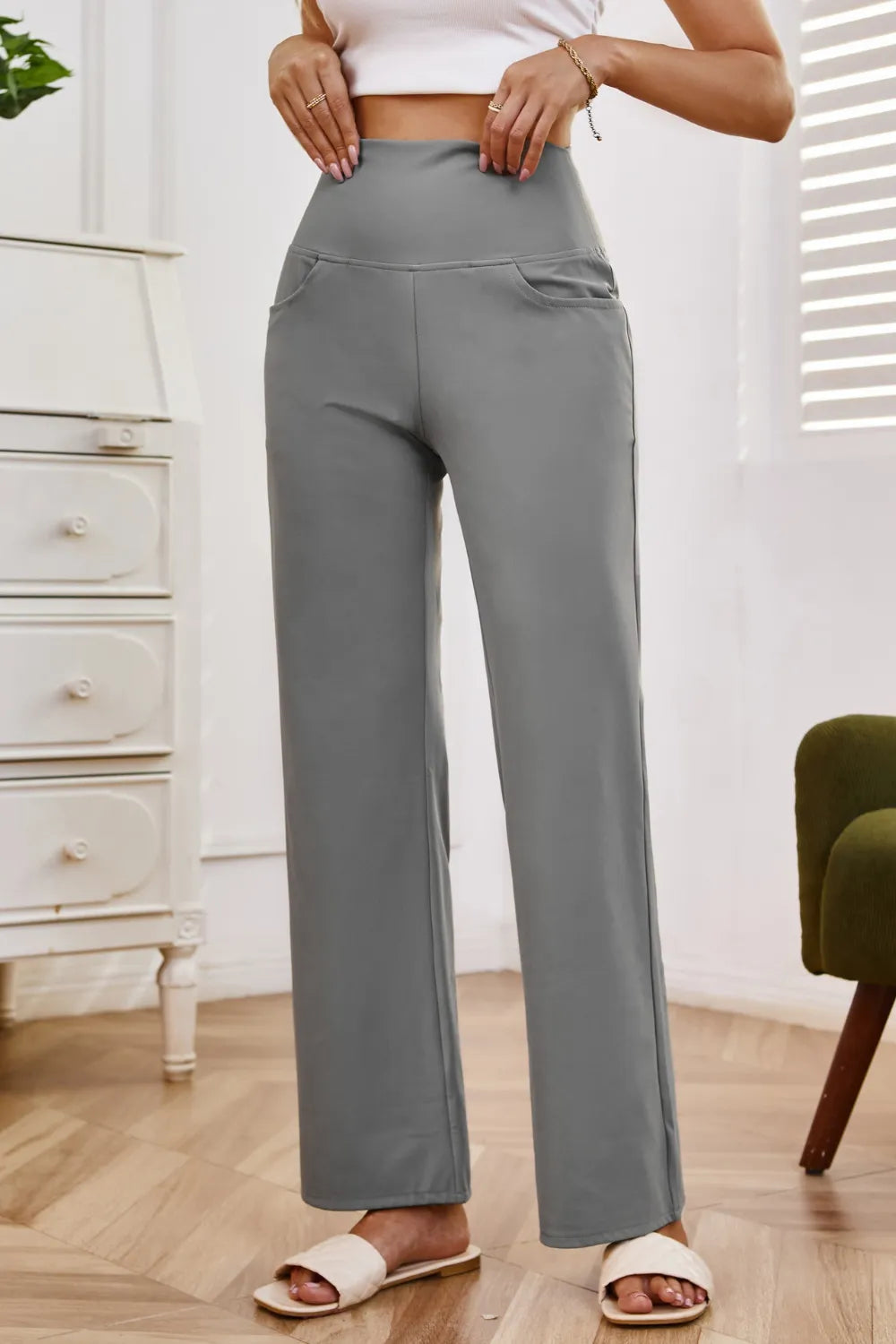 High Waist Wide Leg Pants Pockets (4)