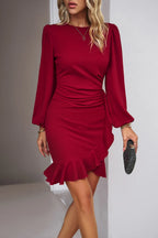 Ruched Ruffled Balloon Sleeve Mini Dress (15)