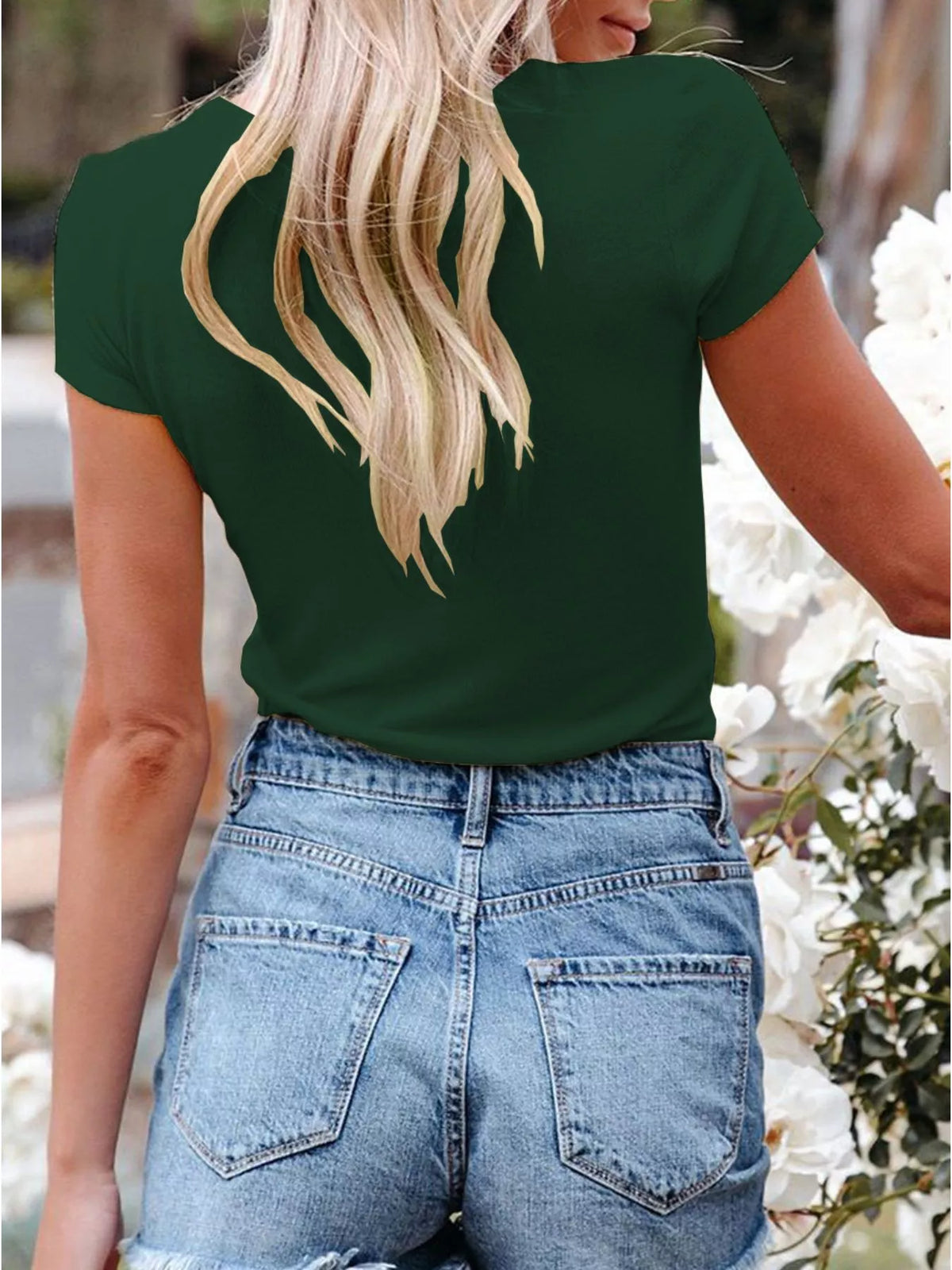 Full Size Casual V-neck Button Detail T-shirt Plus (29)