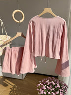 Embroidered Tie-front Top Shorts Set (24)