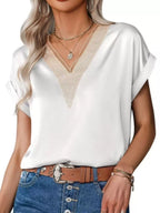 V-neck Short Sleeve Satin Top (2)