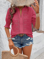 Eyelet Notched Flounce Sleeve Blouse (20)