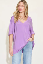 Full Size Bamboo V-neck Drop Shoulder T-shirt (19)
