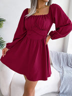 Tied Square Neck Balloon Sleeve Dress (5)