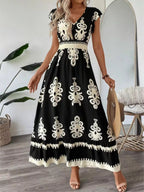 Printed V-neck Ruffled Cap Sleeve Dress (11)