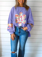 Plus Size Floral Applique Drop Shoulder Sweatshirt (12)