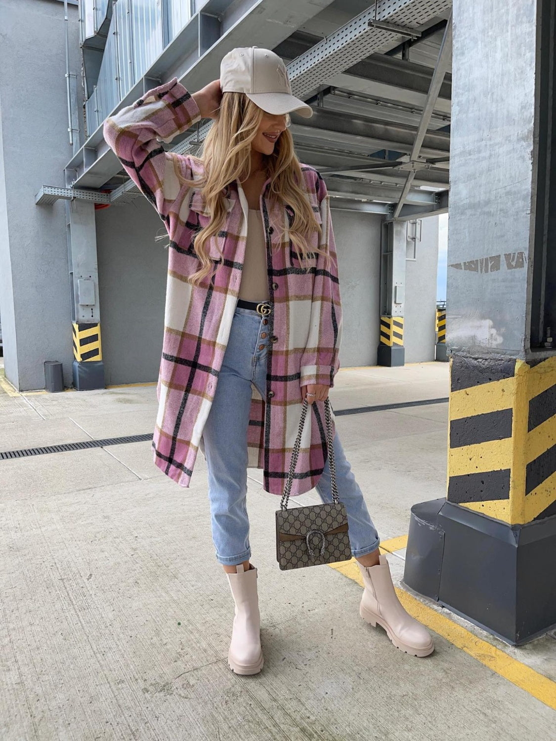 Plaid Collared Neck Longline Shirt (4)