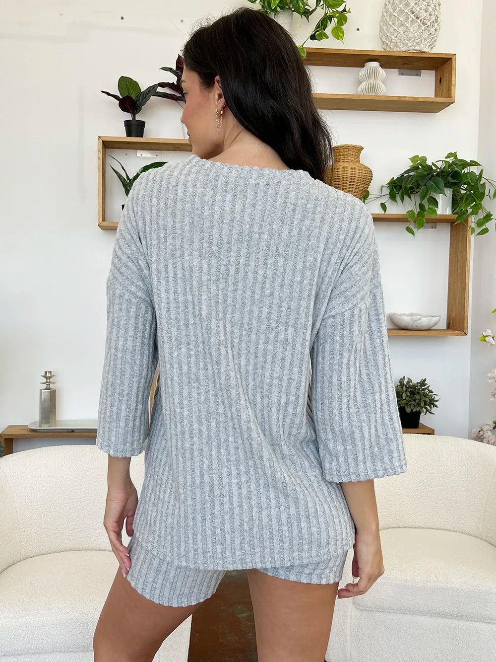 Ribbed Round Neck Top Shorts Set (2)
