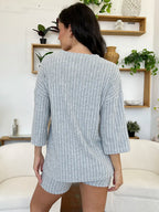 Ribbed Round Neck Top Shorts Set (2)